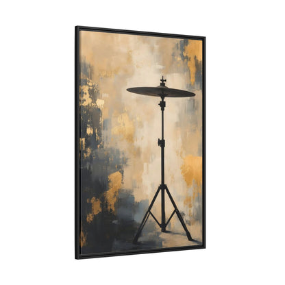 Side Mockup 12. Abstract Cymbal Gold And Black Abstract shown as framed canvas print