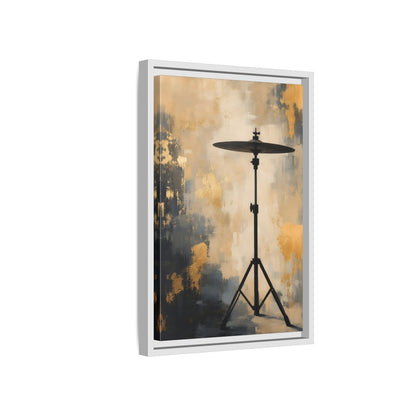 Side Mockup 4. Abstract Cymbal Gold And Black Abstract shown as framed canvas print