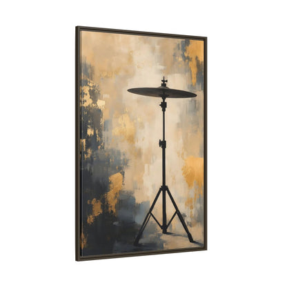Side Mockup 8. Abstract Cymbal Gold And Black Abstract shown as framed canvas print