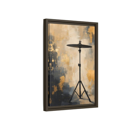 Side Mockup 5. Abstract Cymbal Gold And Black Abstract shown as framed canvas print