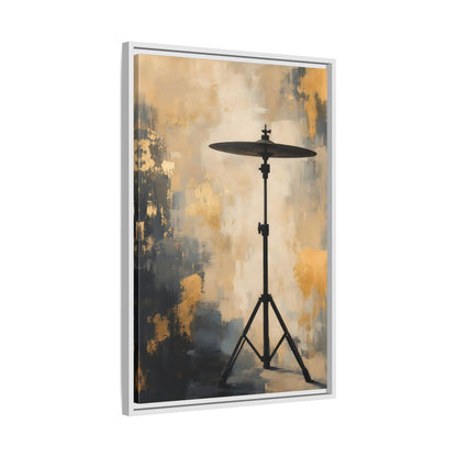 Side Mockup 10. Abstract Cymbal Gold And Black Abstract shown as framed canvas print