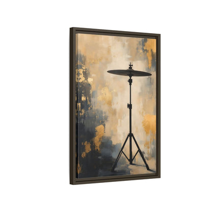 Side Mockup 2. Abstract Cymbal Gold And Black Abstract shown as framed canvas print