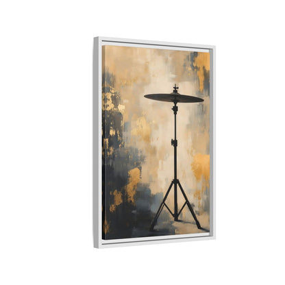 Side Mockup 1. Abstract Cymbal Gold And Black Abstract shown as framed canvas print