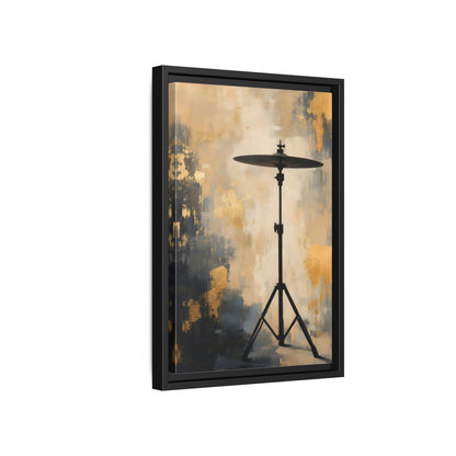 Side Mockup 6. Abstract Cymbal Gold And Black Abstract shown as framed canvas print
