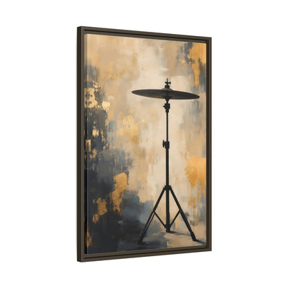 Side Mockup 11. Abstract Cymbal Gold And Black Abstract shown as framed canvas print