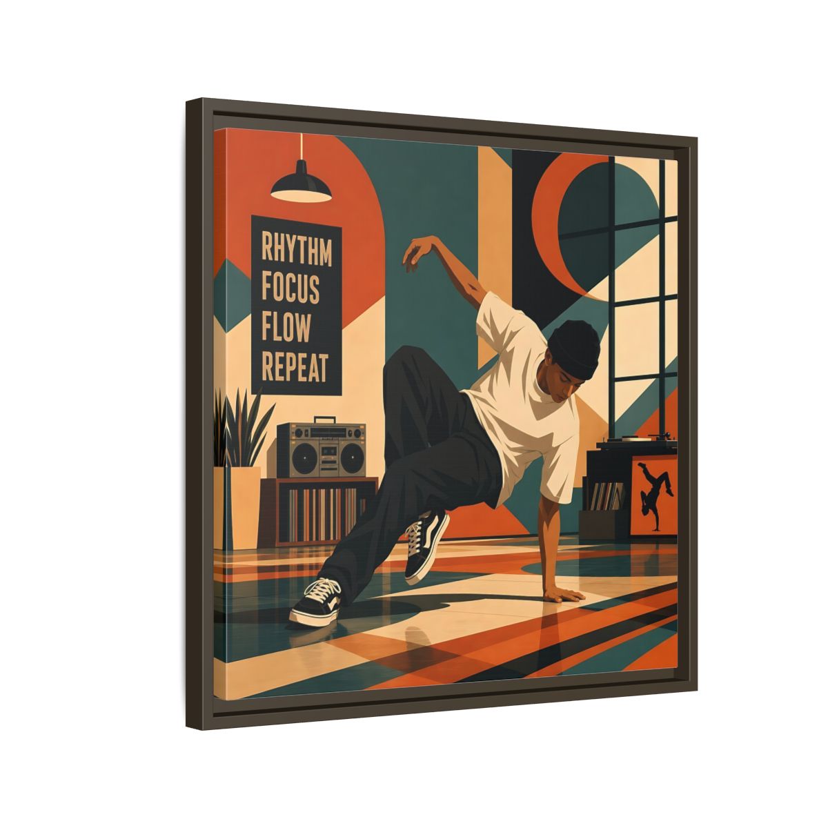 Side Mockup 11. Abstract Dancer Abstract Dance Art shown as framed canvas print