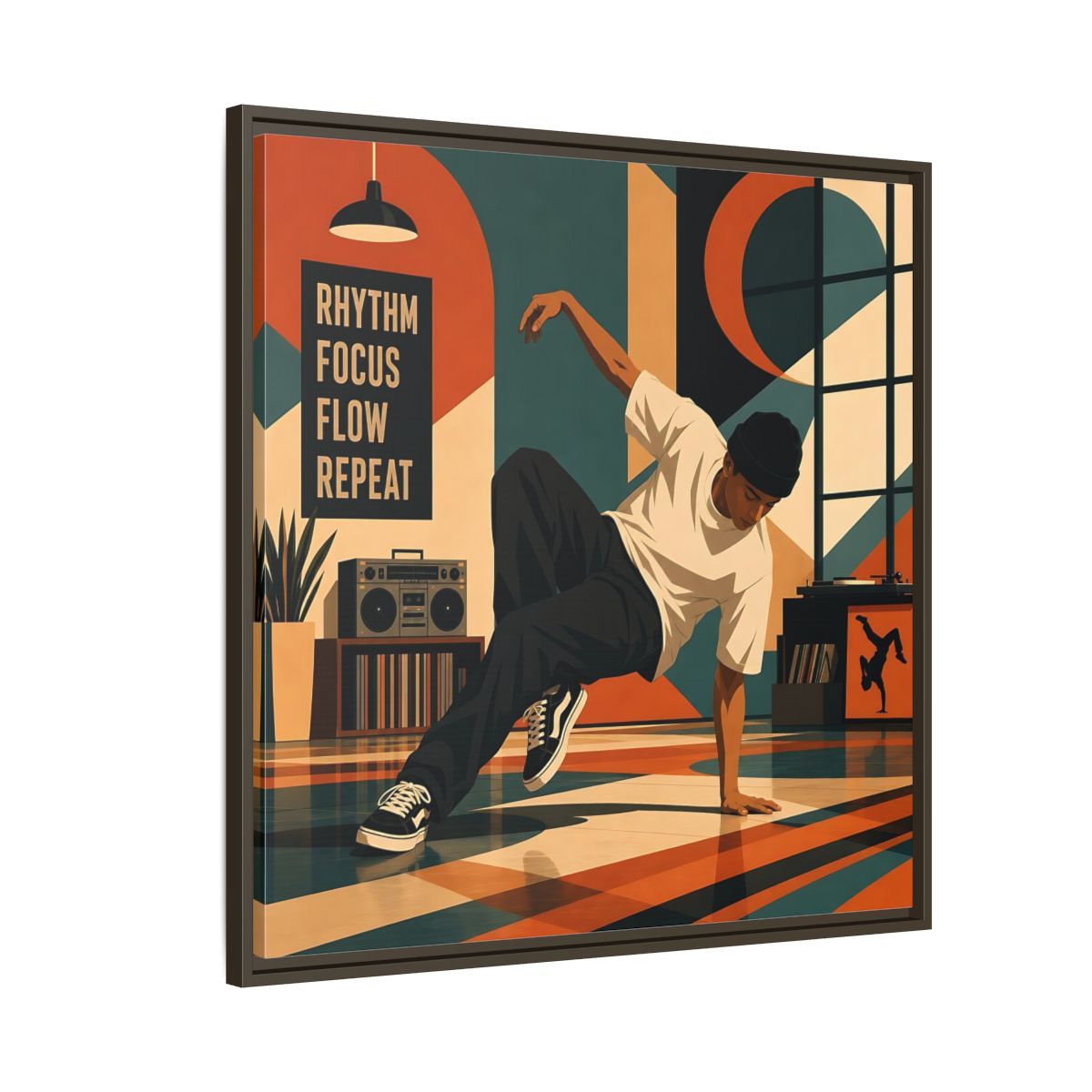 Side Mockup 8. Abstract Dancer Abstract Dance Art shown as framed canvas print
