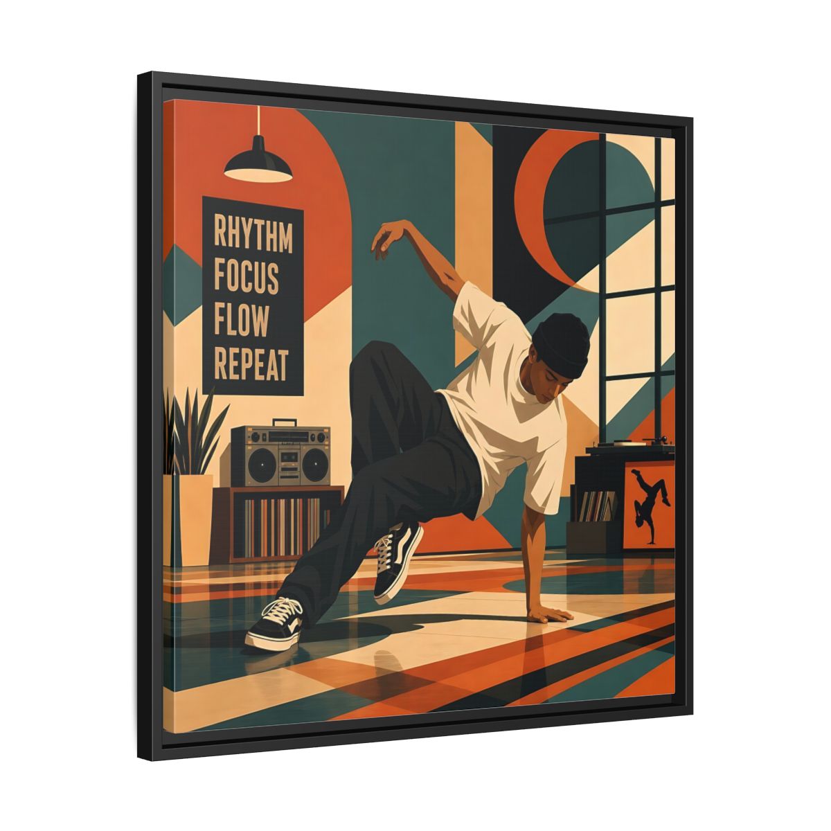 Side Mockup 31. Abstract Dancer Abstract Dance Art shown as framed canvas print