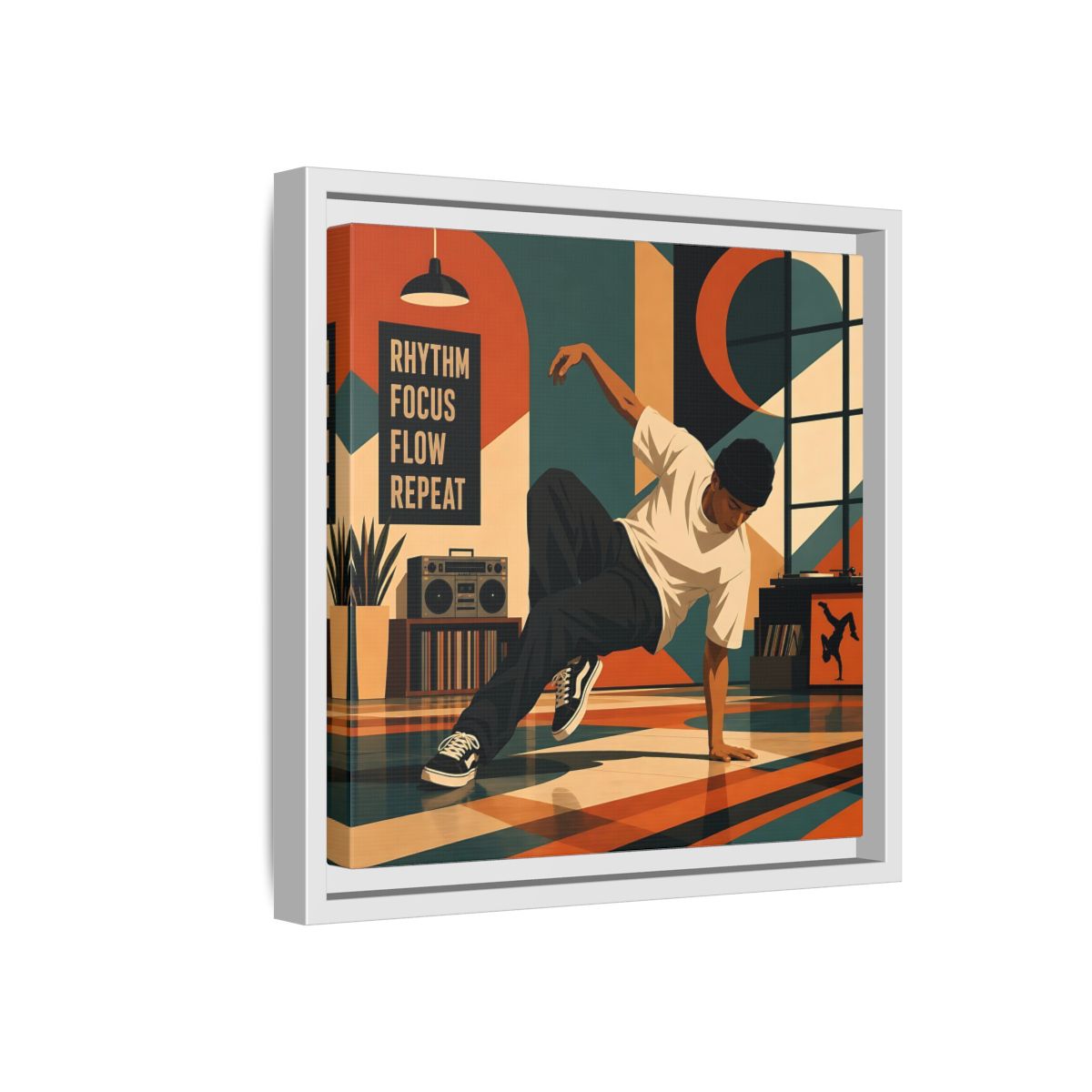 Side Mockup 16. Abstract Dancer Abstract Dance Art shown as framed canvas print