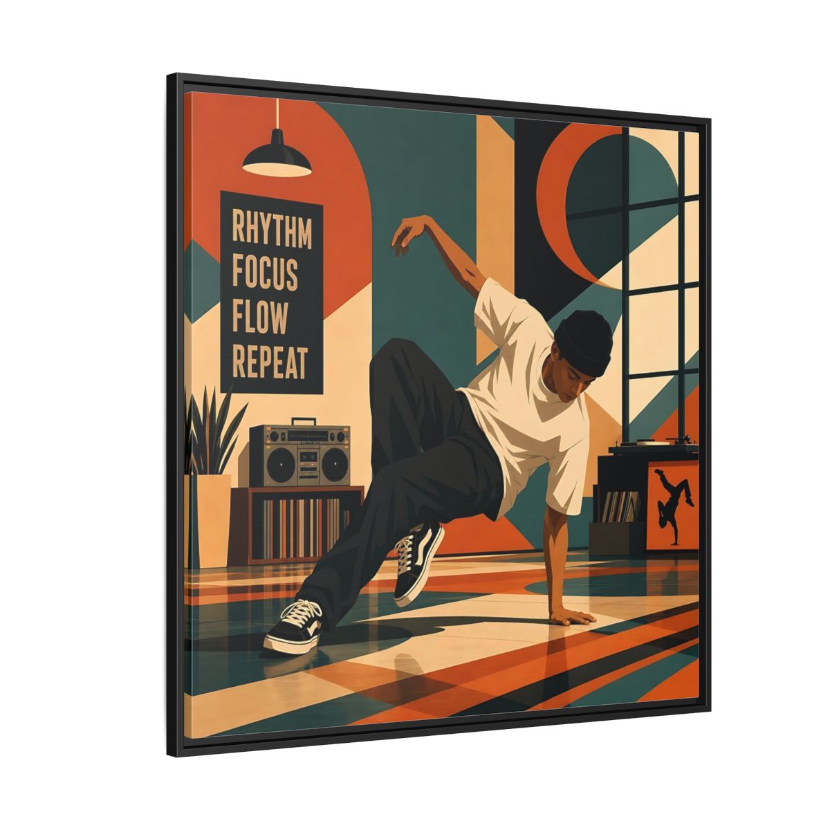 Side Mockup 6. Abstract Dancer Abstract Dance Art shown as framed canvas print