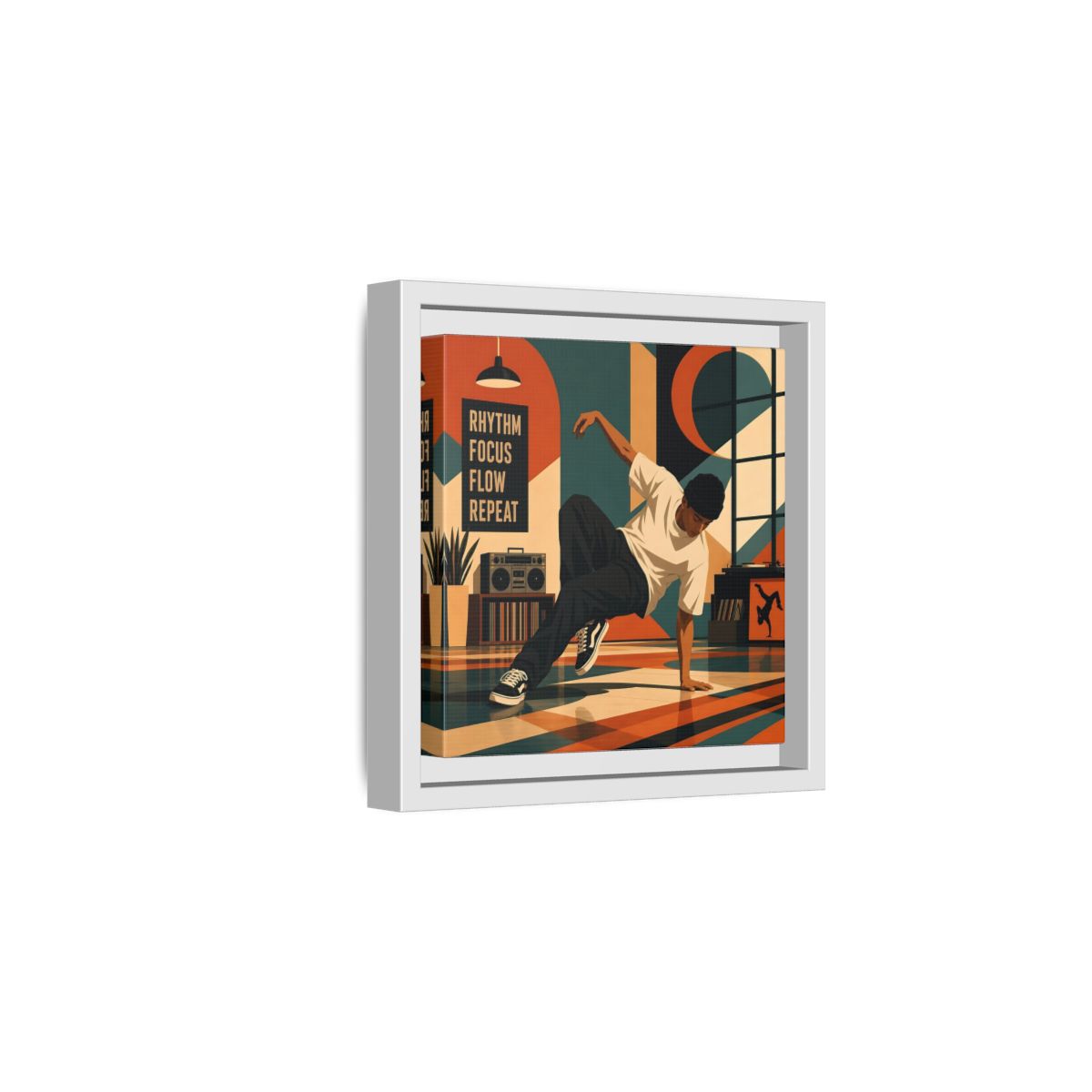Side Mockup 1. Abstract Dancer Abstract Dance Art shown as framed canvas print