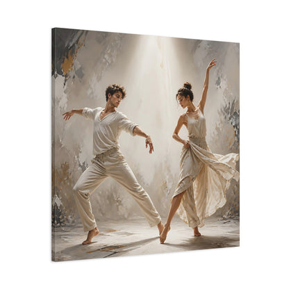 Main Mockup. Abstract Dancers Beige And Grey shown as canvas print