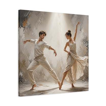 Side Mockup 4. Abstract Dancers Beige And Grey shown as canvas print