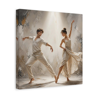 Side Mockup 8. Abstract Dancers Beige And Grey shown as canvas print