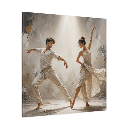 Side Mockup 1. Abstract Dancers Beige And Grey shown as canvas print
