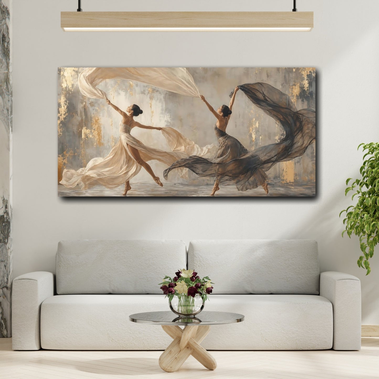 Mockup 2. Abstract Dancers Elegant Dancers Gold shown as canvas print