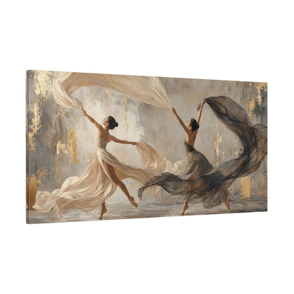 Side Mockup 2. Abstract Dancers Elegant Dancers Gold shown as canvas print