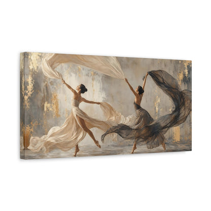 Side Mockup 3. Abstract Dancers Elegant Dancers Gold shown as canvas print