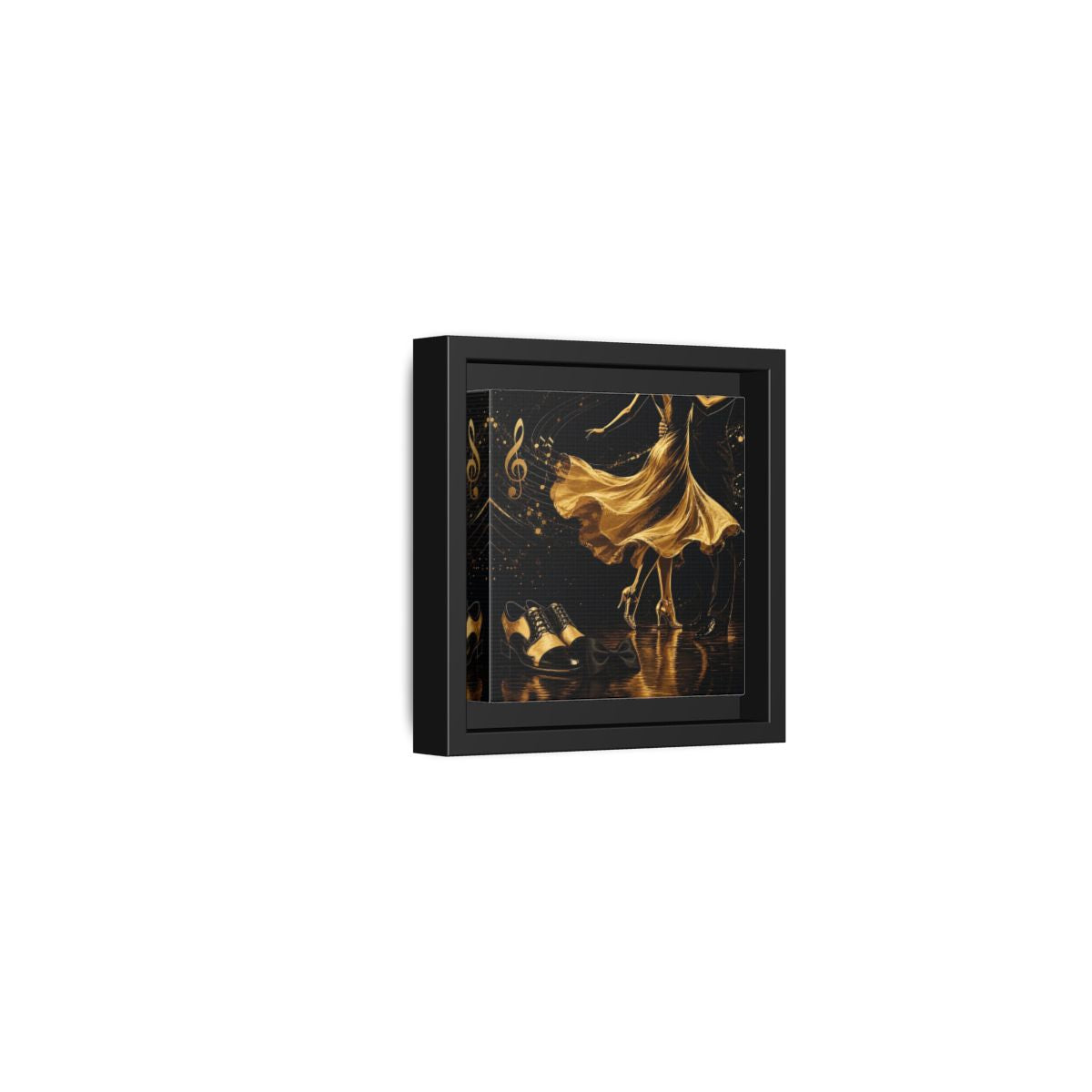 Side Mockup 24. Abstract Dancing Couple Black And Gold shown as framed canvas print