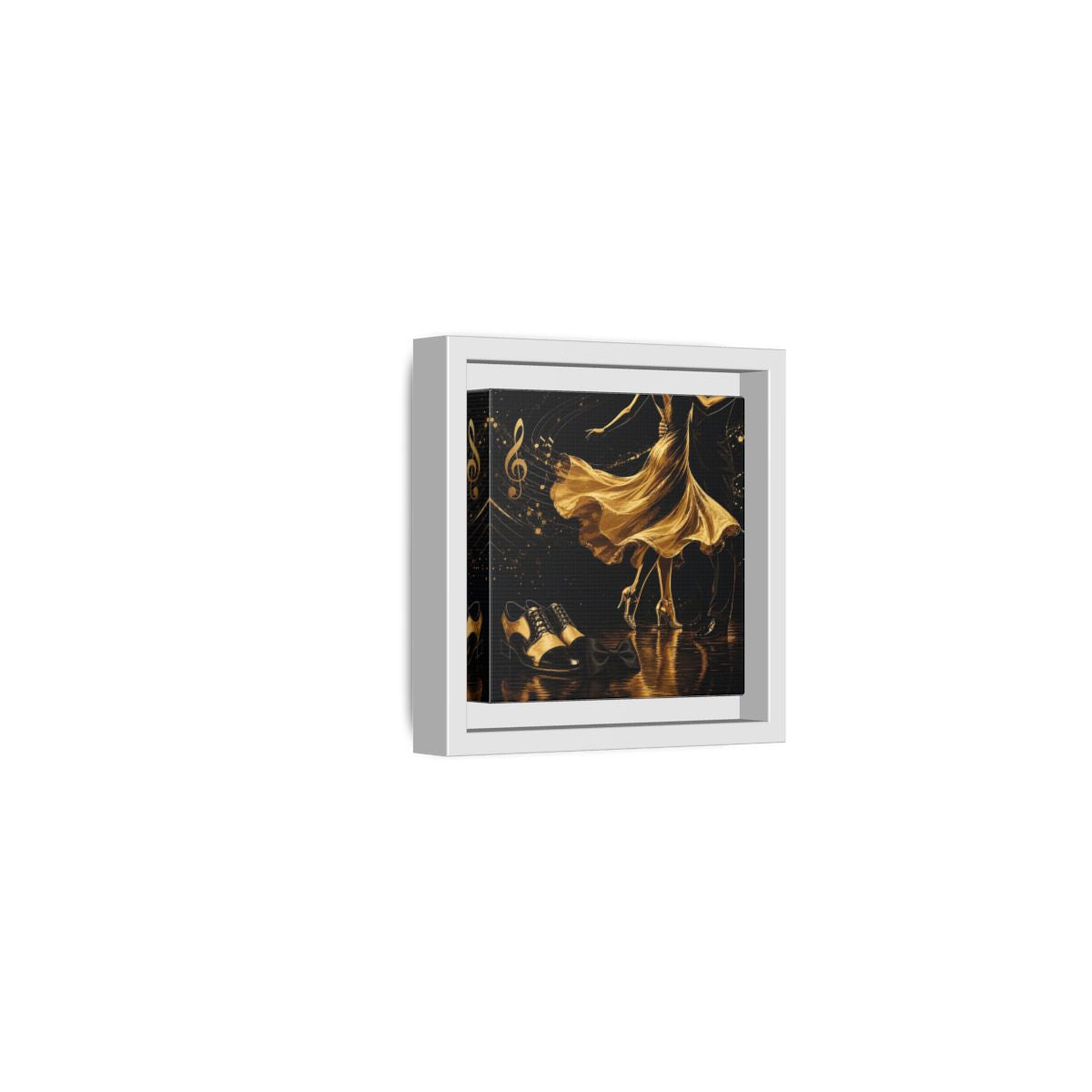 Side Mockup 22. Abstract Dancing Couple Black And Gold shown as framed canvas print