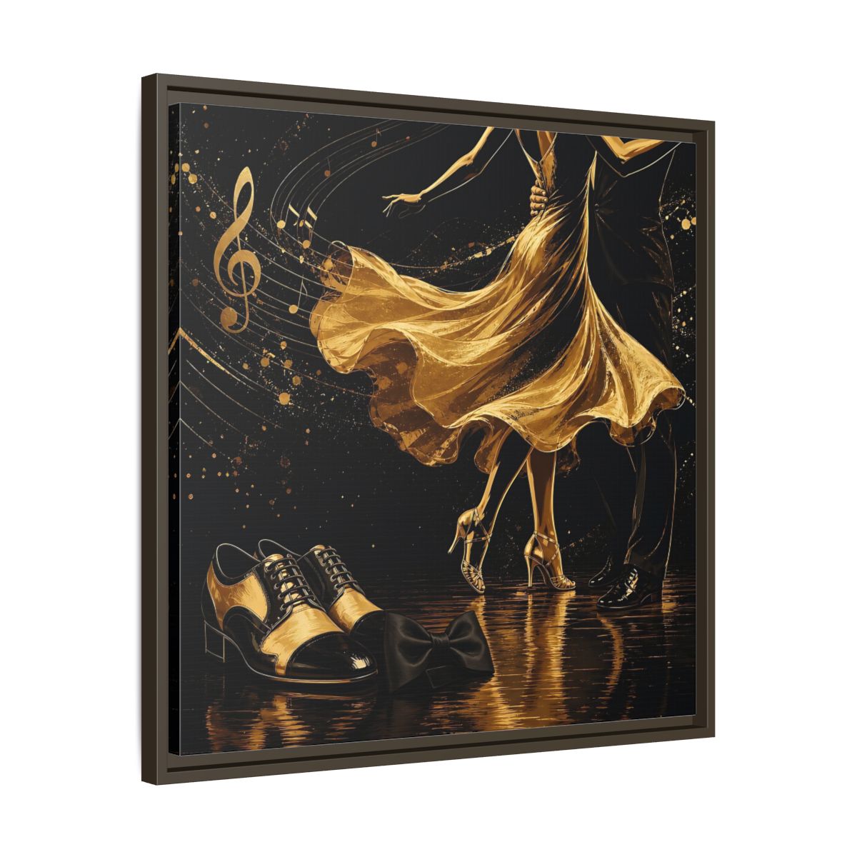 Side Mockup 27. Abstract Dancing Couple Black And Gold shown as framed canvas print