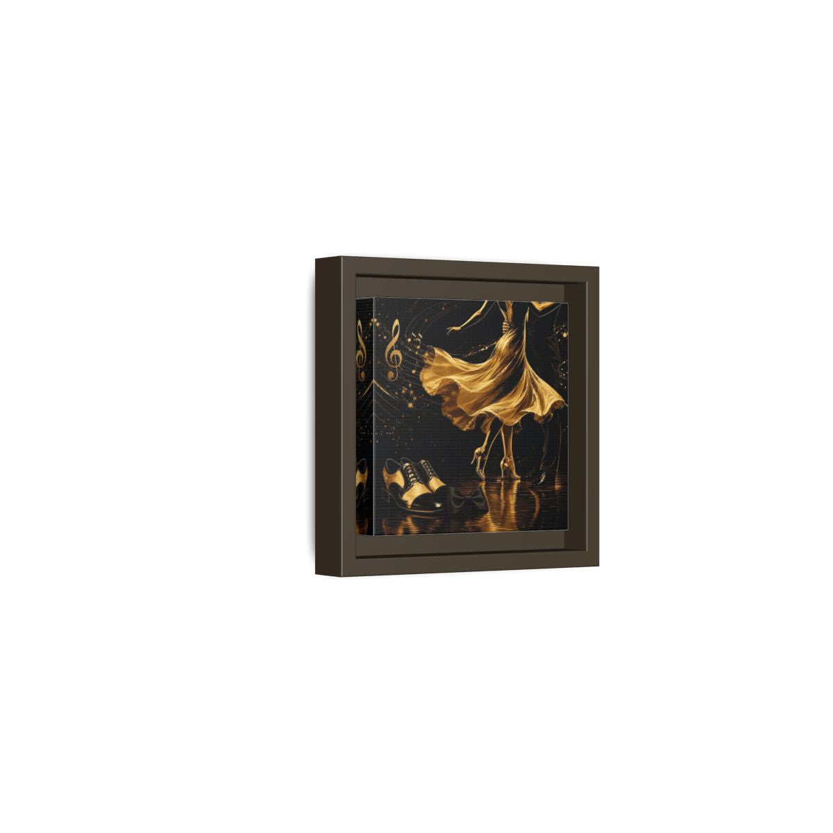 Side Mockup 23. Abstract Dancing Couple Black And Gold shown as framed canvas print