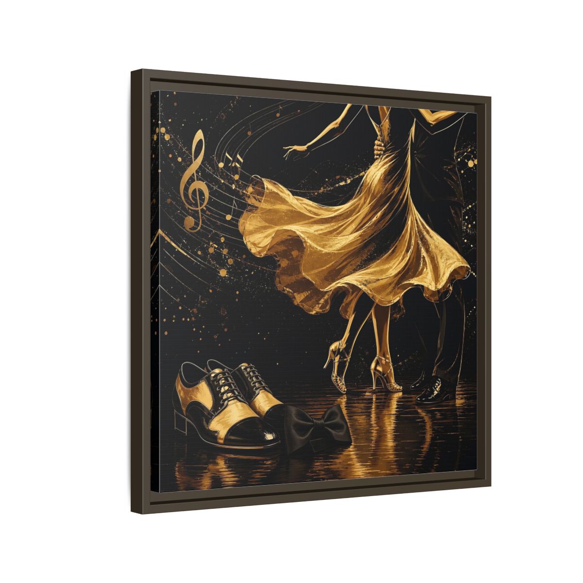 Side Mockup 11. Abstract Dancing Couple Black And Gold shown as framed canvas print