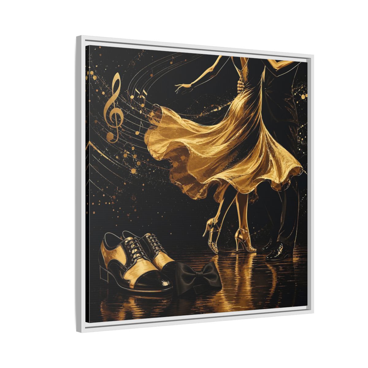 Side Mockup 7. Abstract Dancing Couple Black And Gold shown as framed canvas print