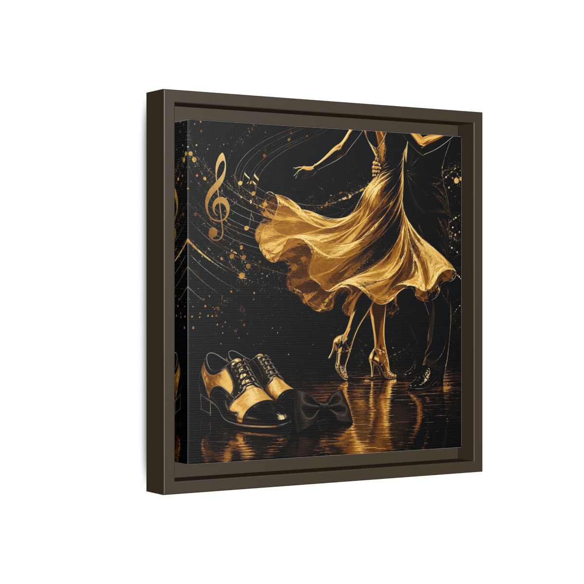 Side Mockup 17. Abstract Dancing Couple Black And Gold shown as framed canvas print