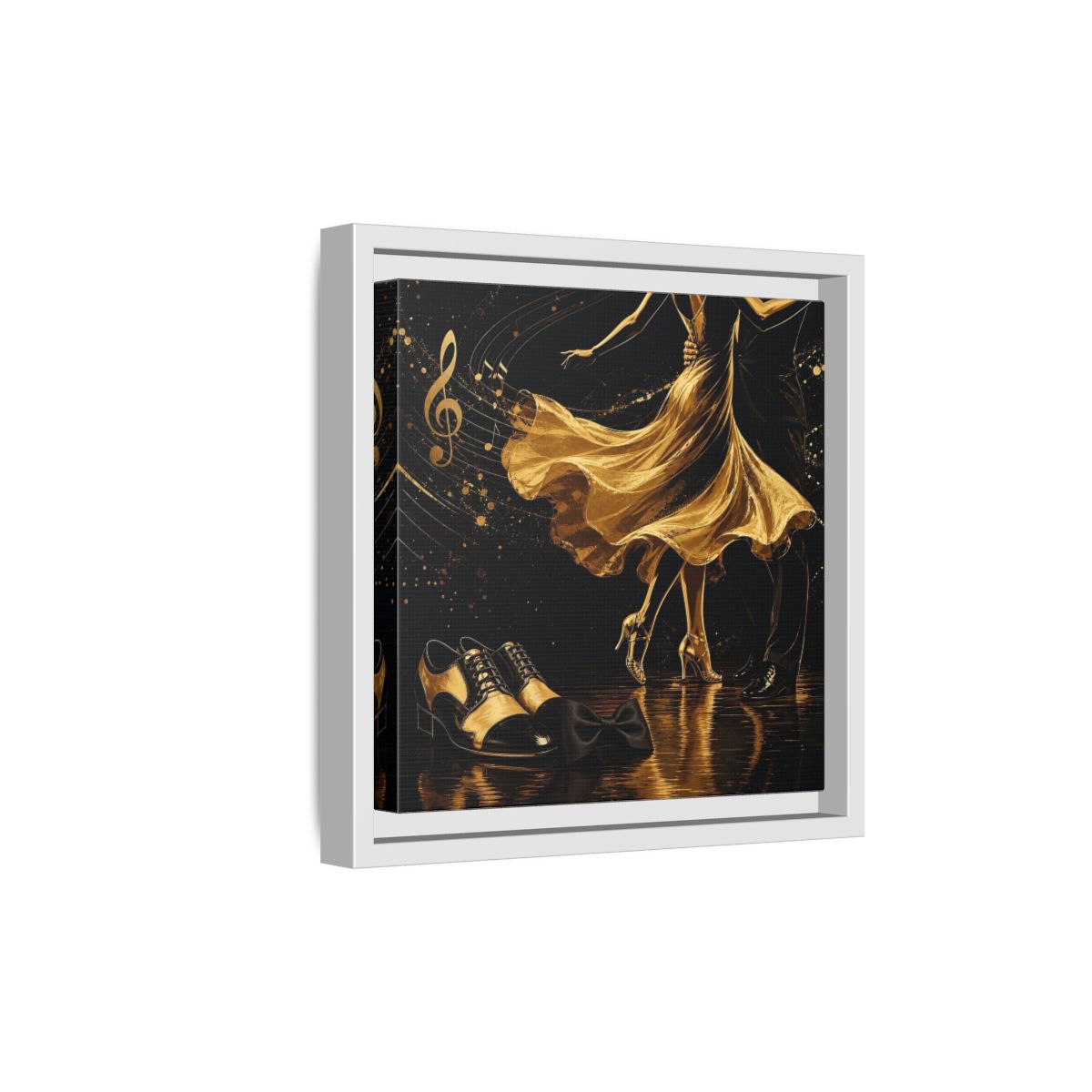 Side Mockup 19. Abstract Dancing Couple Black And Gold shown as framed canvas print