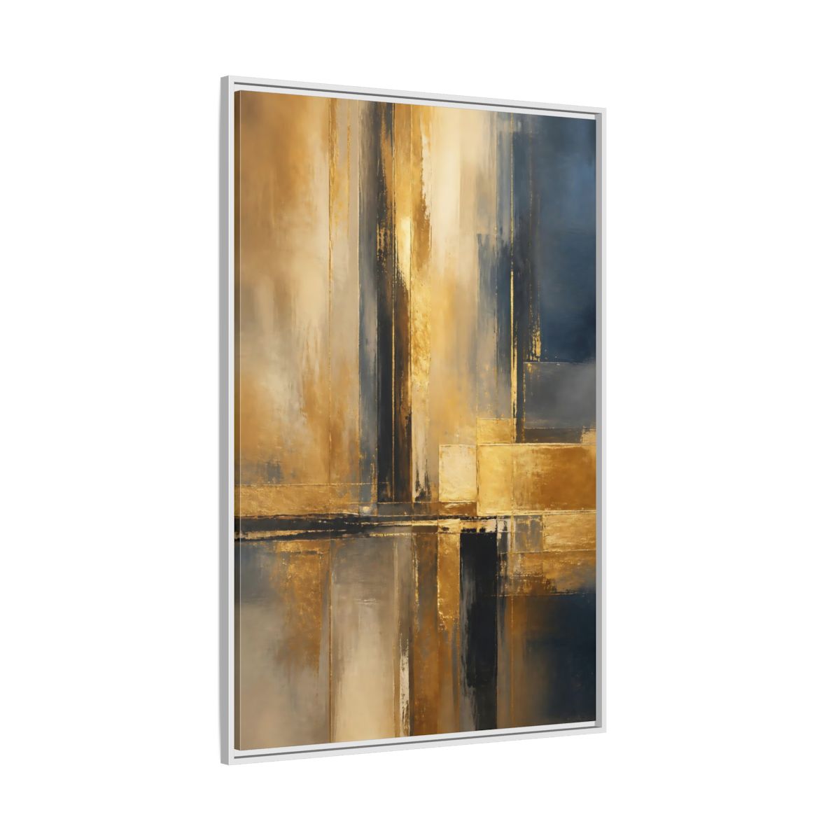 Side Mockup 7. Abstract Abstract Design Gold And Blue Abstract shown as stretched canvas wall art