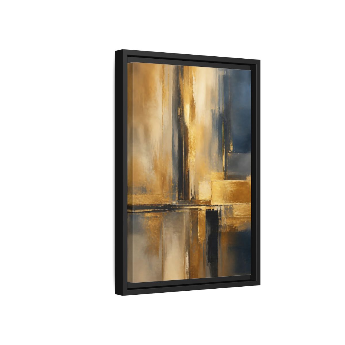 Side Mockup 6. Abstract Abstract Design Gold And Blue Abstract shown as stretched canvas wall art