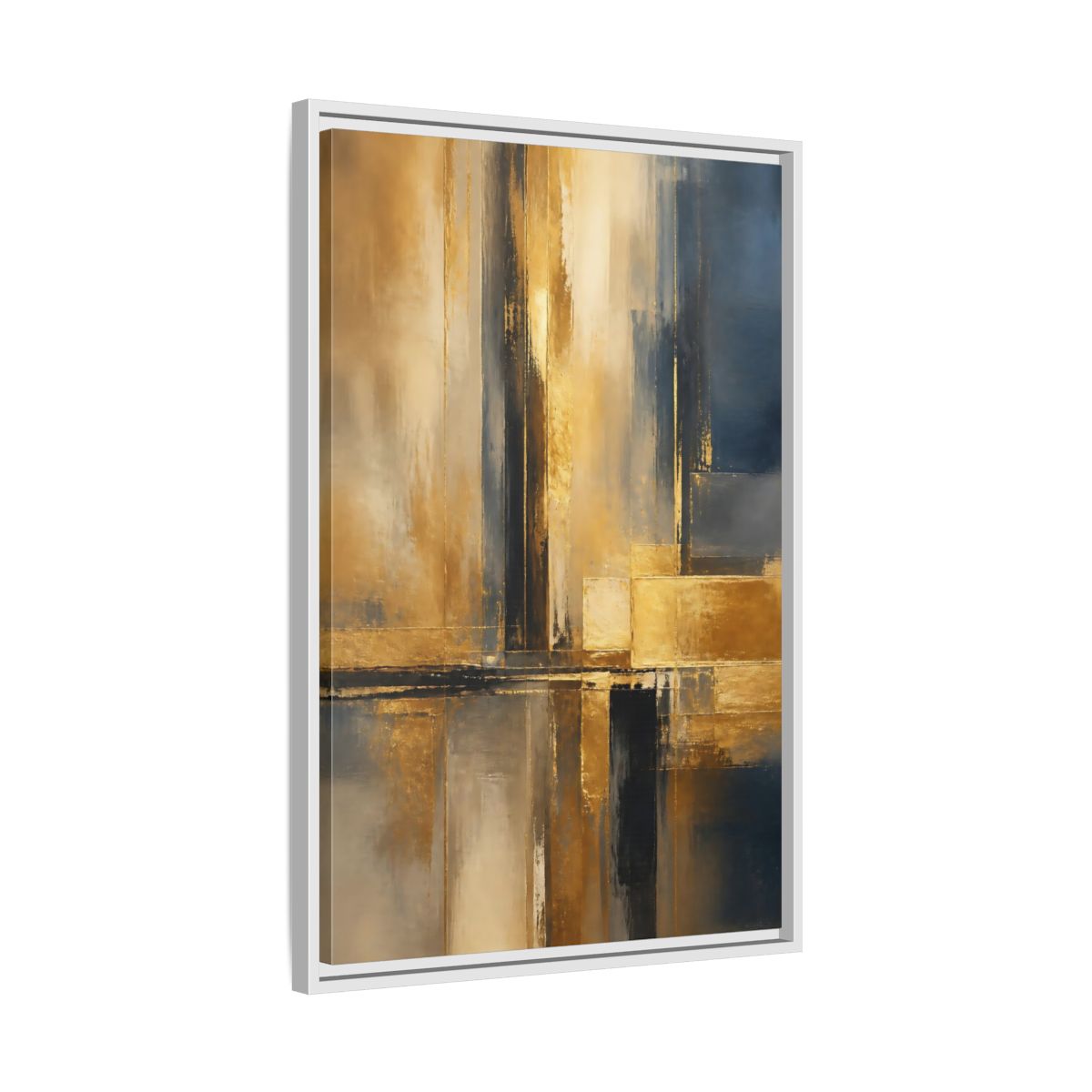 Side Mockup 10. Abstract Abstract Design Gold And Blue Abstract shown as stretched canvas wall art