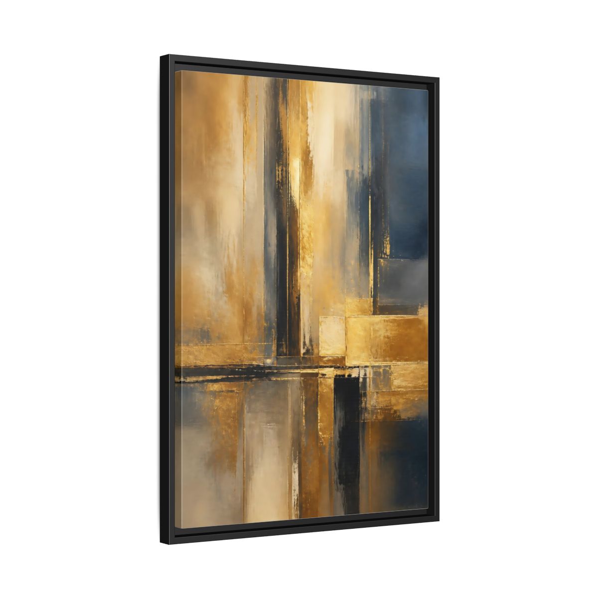 Side Mockup 14. Abstract Abstract Design Gold And Blue Abstract shown as stretched canvas wall art