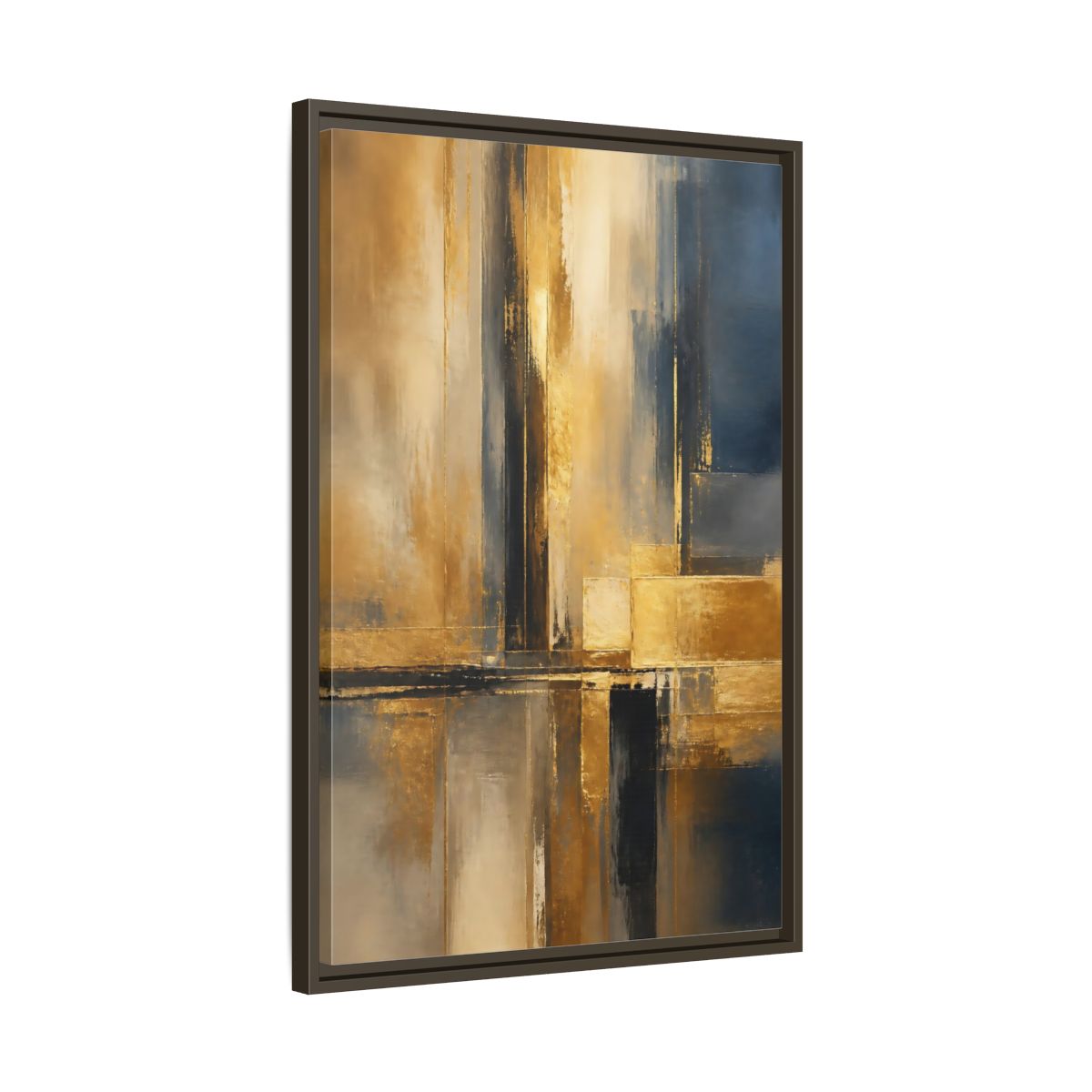 Side Mockup 11. Abstract Abstract Design Gold And Blue Abstract shown as stretched canvas wall art