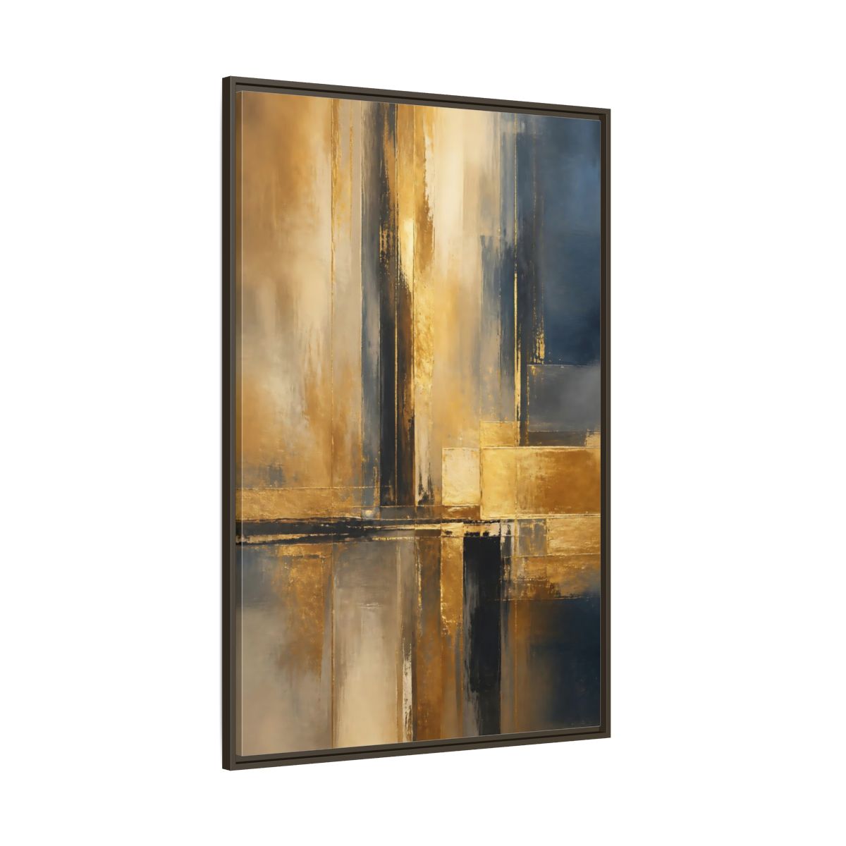Side Mockup 8. Abstract Abstract Design Gold And Blue Abstract shown as stretched canvas wall art