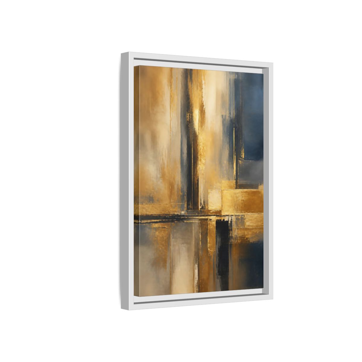 Side Mockup 4. Abstract Abstract Design Gold And Blue Abstract shown as stretched canvas wall art