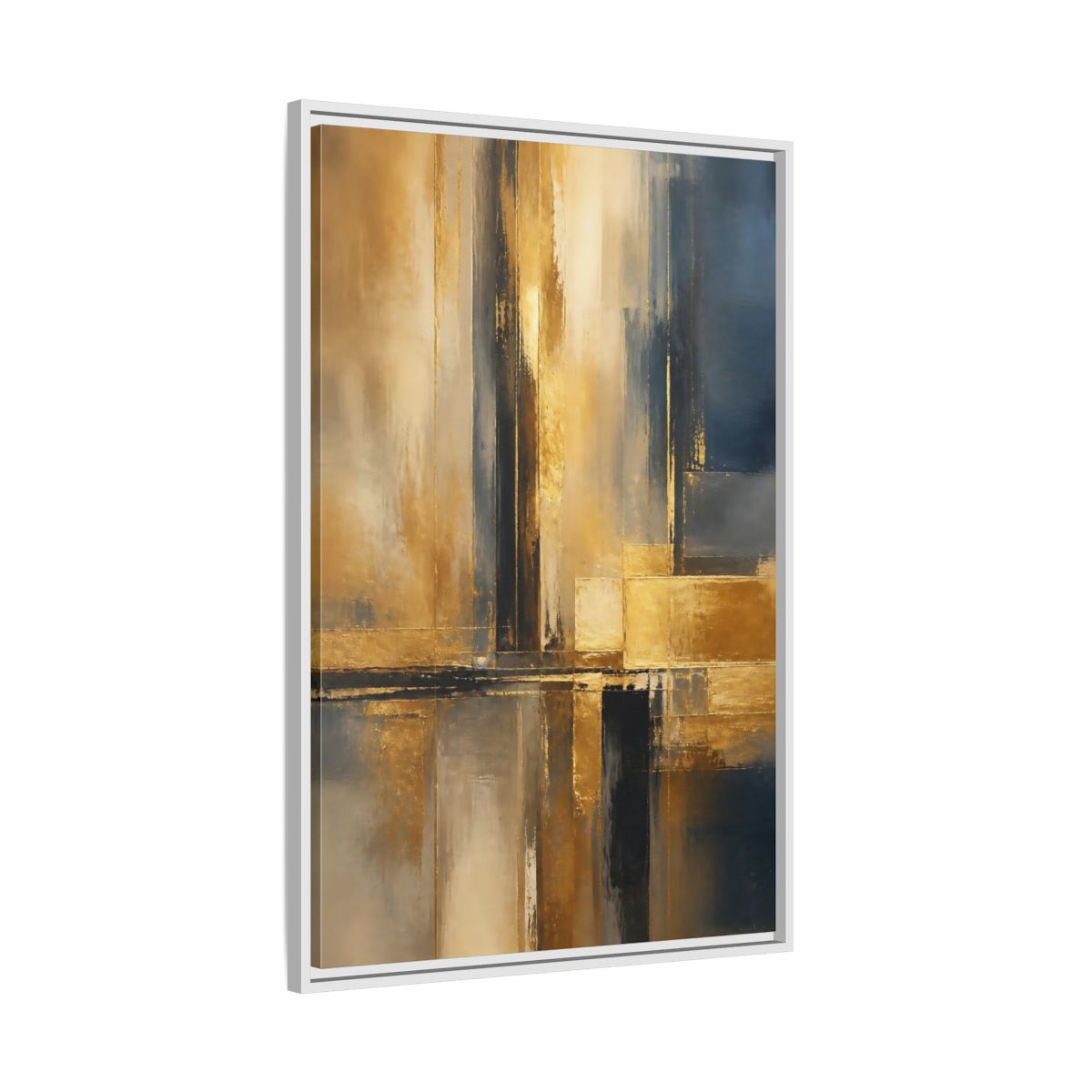 Side Mockup 9. Abstract Abstract Design Gold And Blue Abstract shown as stretched canvas wall art