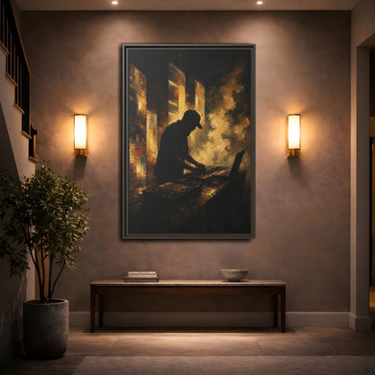 Mockup 2. Abstract Dj Golden Brown shown as framed canvas print