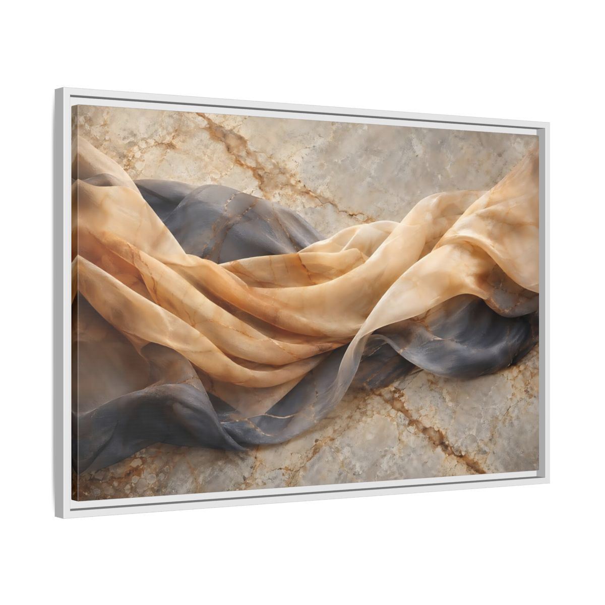 Side Mockup 9. Abstract Draped Fabric Brown And Grey shown as stretched canvas wall art
