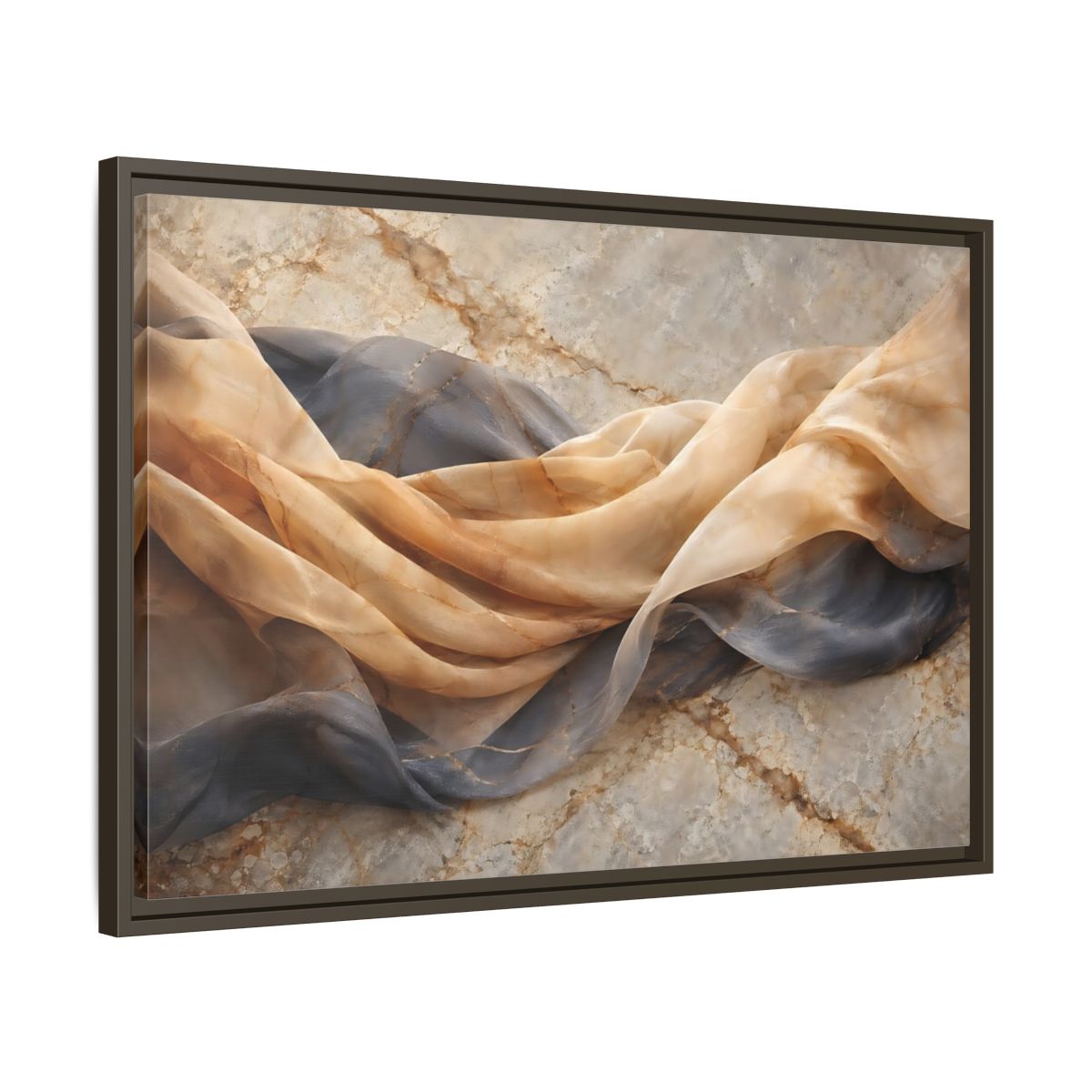 Side Mockup 11. Abstract Draped Fabric Brown And Grey shown as stretched canvas wall art