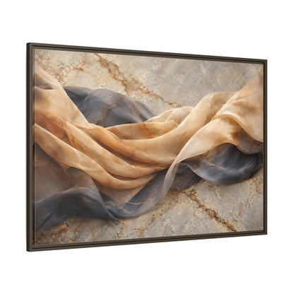 Side Mockup 8. Abstract Draped Fabric Brown And Grey shown as stretched canvas wall art