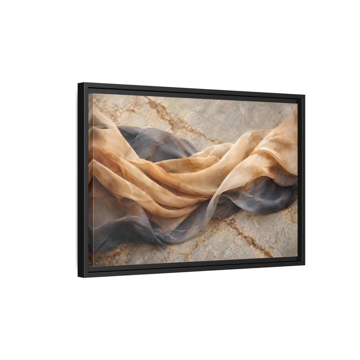 Side Mockup 3. Abstract Draped Fabric Brown And Grey shown as stretched canvas wall art