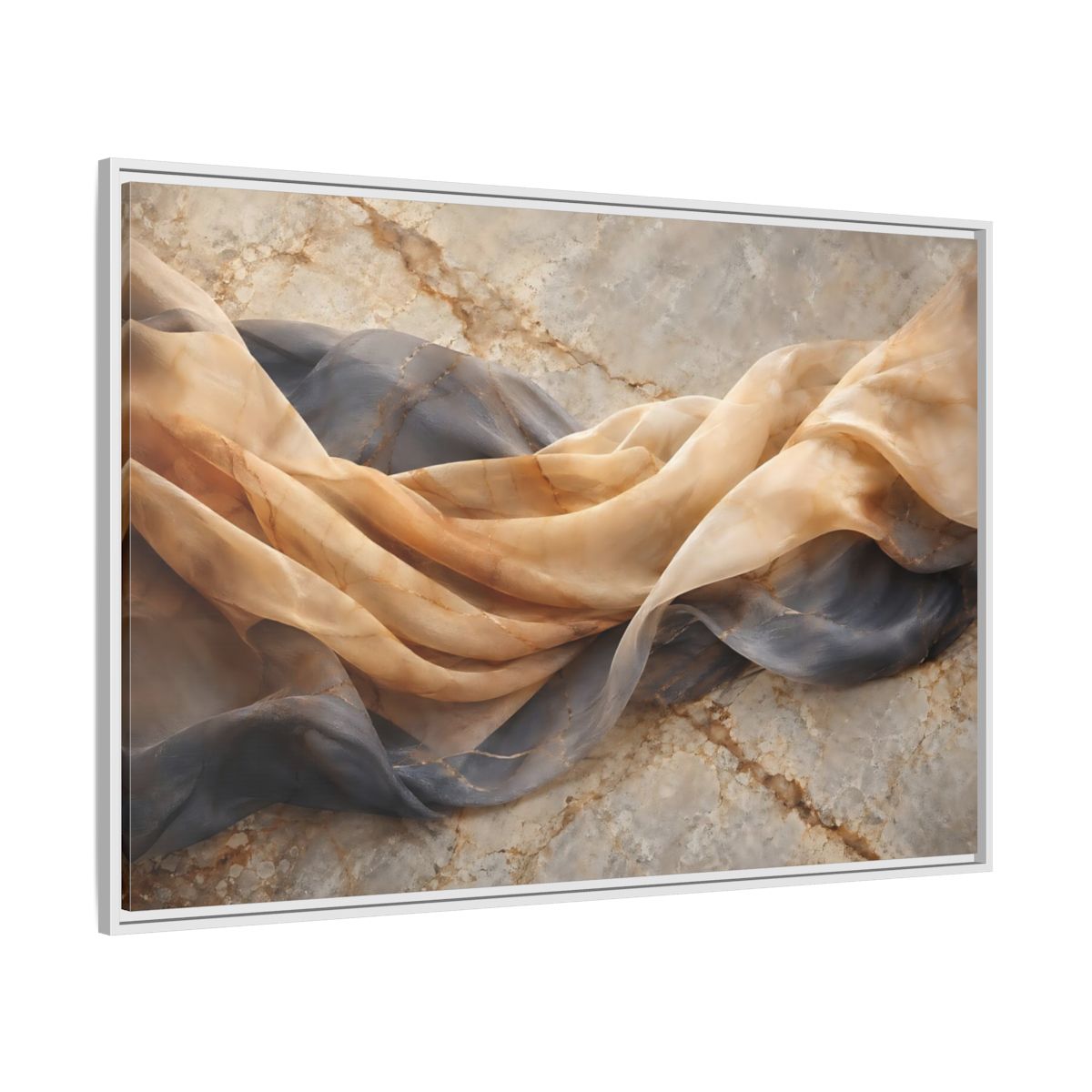 Side Mockup 7. Abstract Draped Fabric Brown And Grey shown as stretched canvas wall art