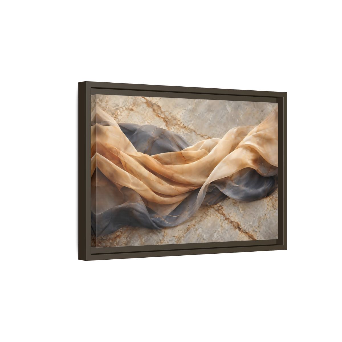 Side Mockup 5. Abstract Draped Fabric Brown And Grey shown as stretched canvas wall art