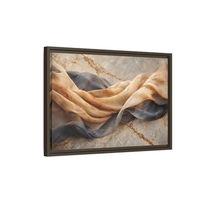 Side Mockup 2. Abstract Draped Fabric Brown And Grey shown as stretched canvas wall art