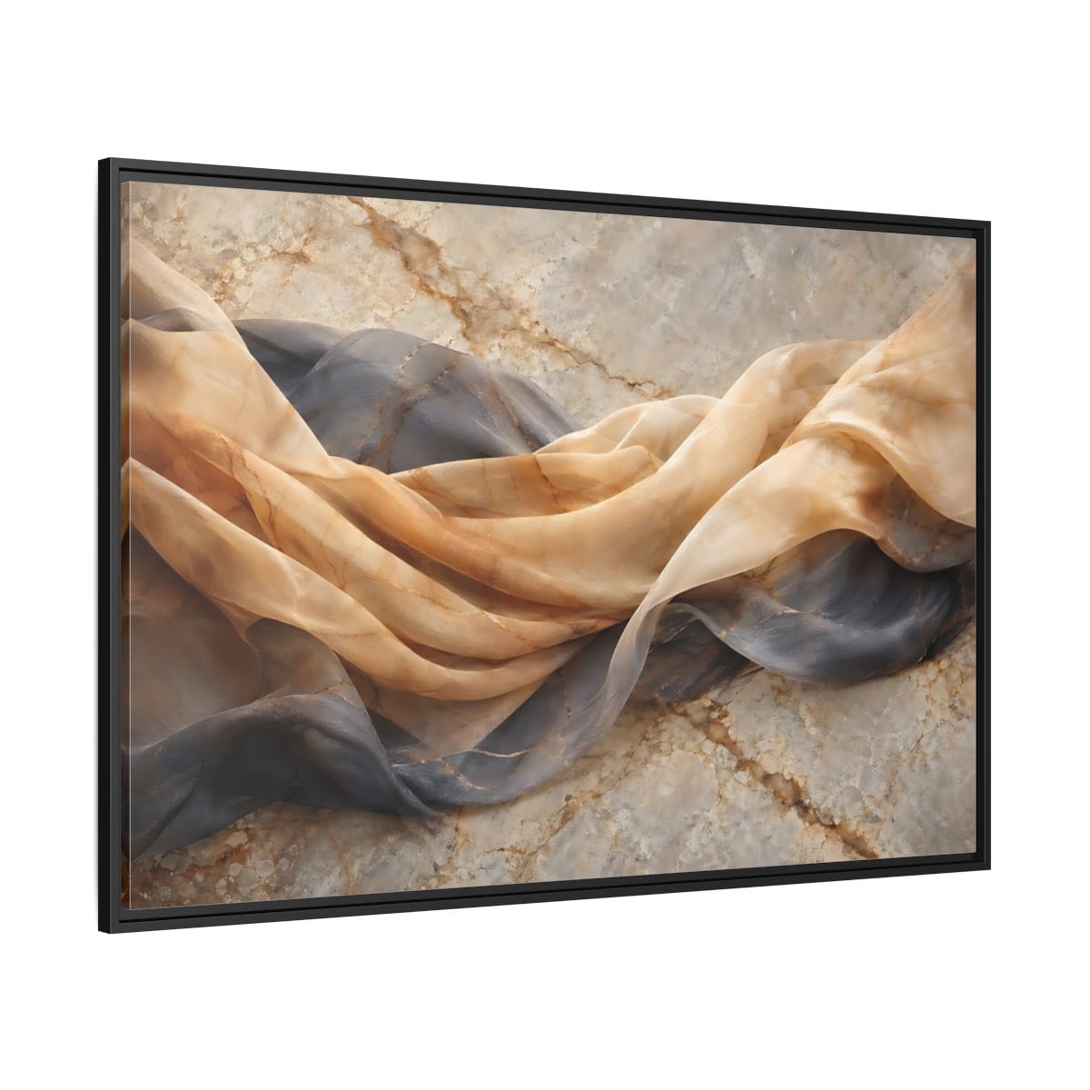 Side Mockup 12. Abstract Draped Fabric Brown And Grey shown as stretched canvas wall art