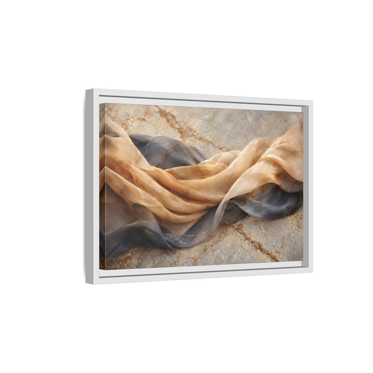 Side Mockup 4. Abstract Draped Fabric Brown And Grey shown as stretched canvas wall art