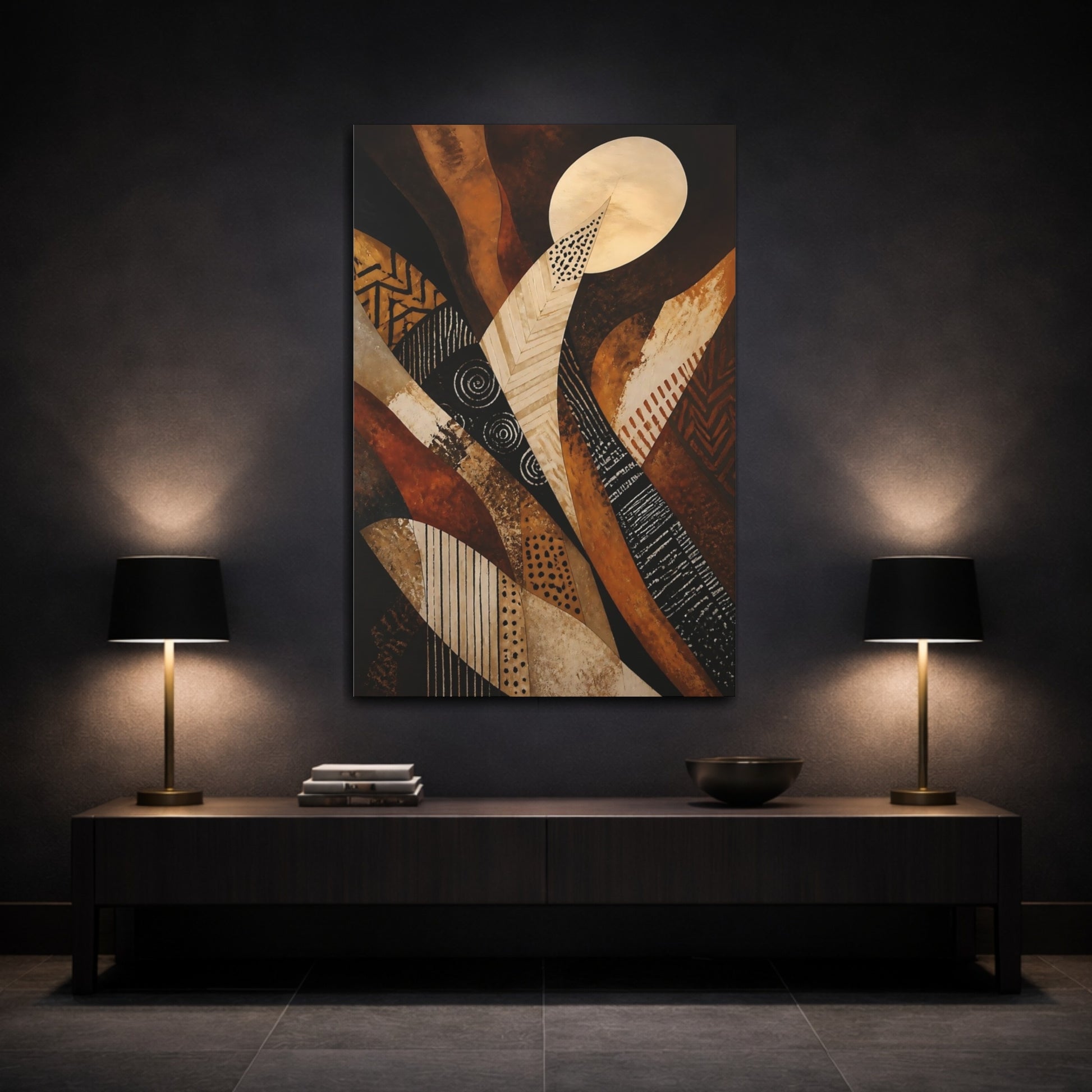 Mockup 3. Abstract Earthy Waves shown as canvas print