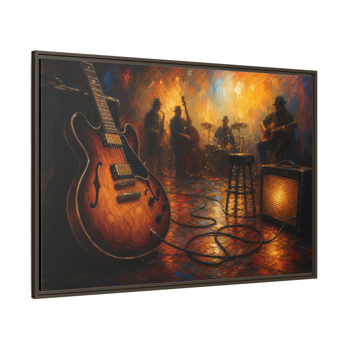 Side Mockup 8. Abstract Electric Guitar Jazz Music Scene shown as framed canvas print